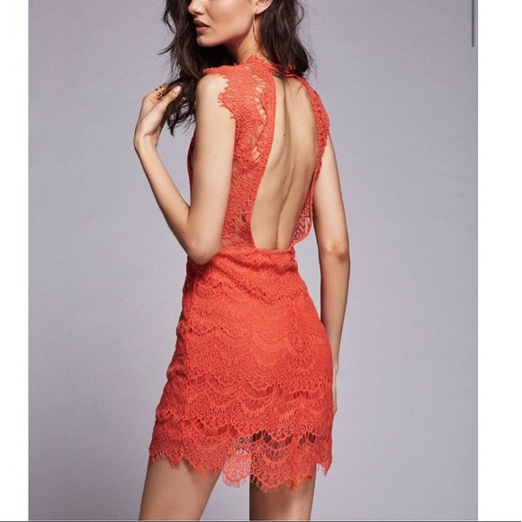Free People Daydream Lace Dress in Coral - Picture 1 of 4